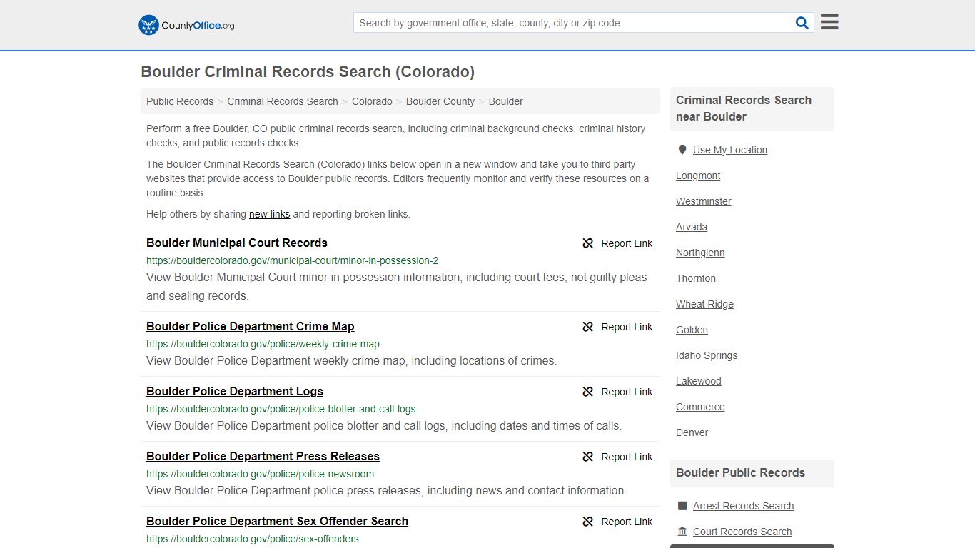Boulder Criminal Records Search (Colorado) - County Office